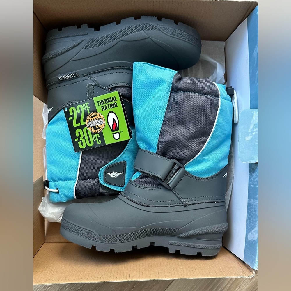 Tundra Aqua and Charcoal Snow Boots